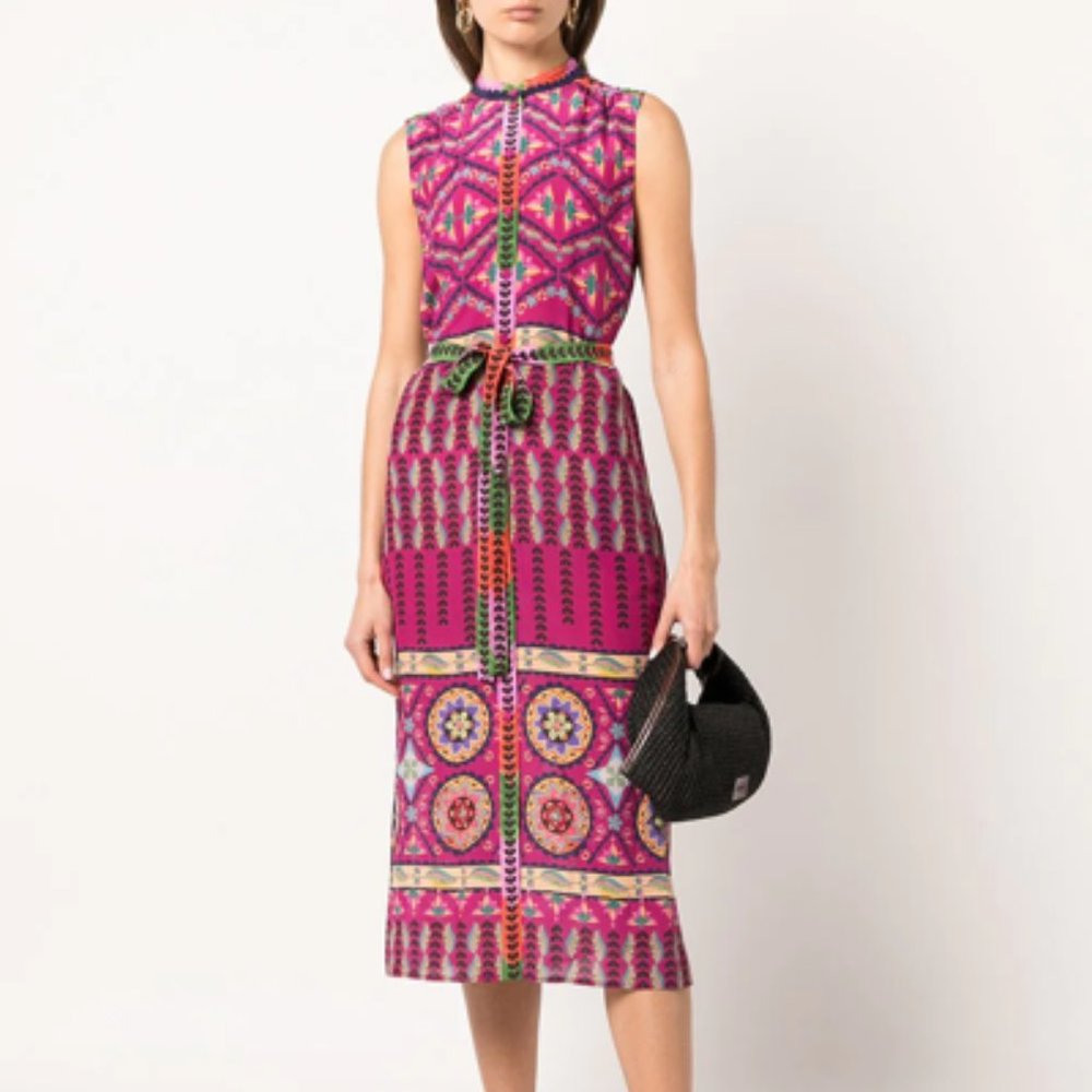 SALONI NWT Tilly Silk Ikat-print Midi Dress In Berry Size 2